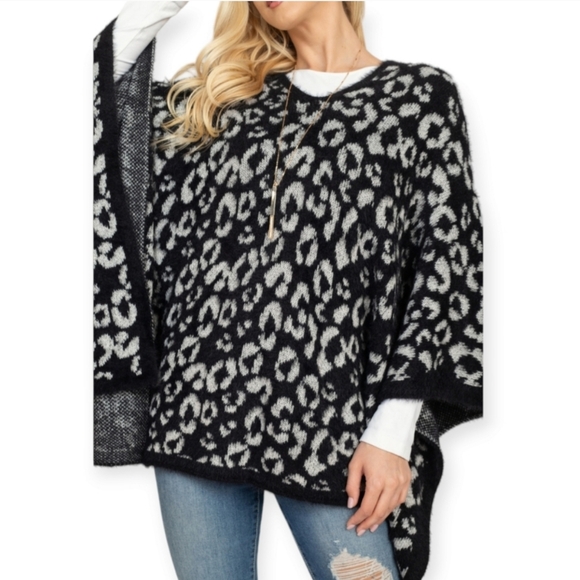 Leopard Print Poncho Sweater - Picture 7 of 13
